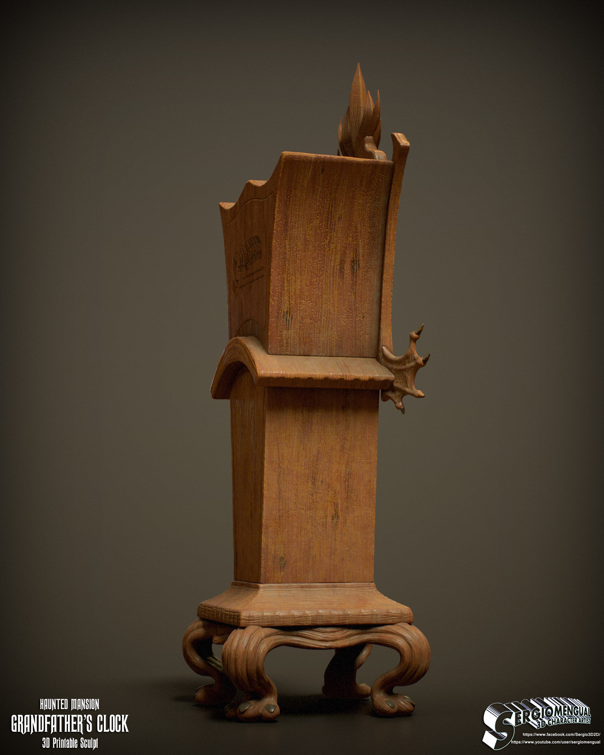 Haunted Mansion Grandfather Clock 3D Printable Sculpt 3D print model_4