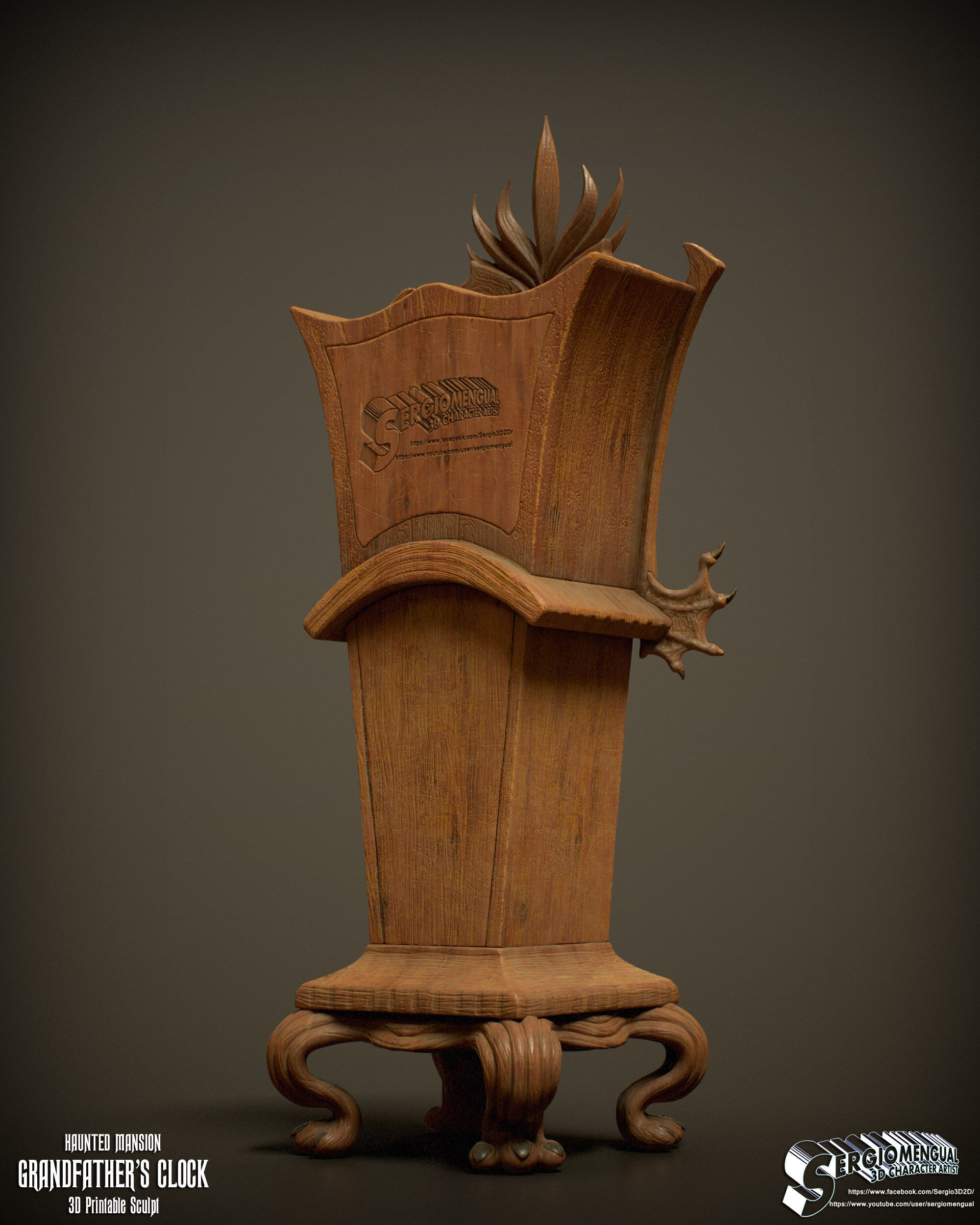 Haunted Mansion Grandfather Clock 3D Printable Sculpt 3D print model_6