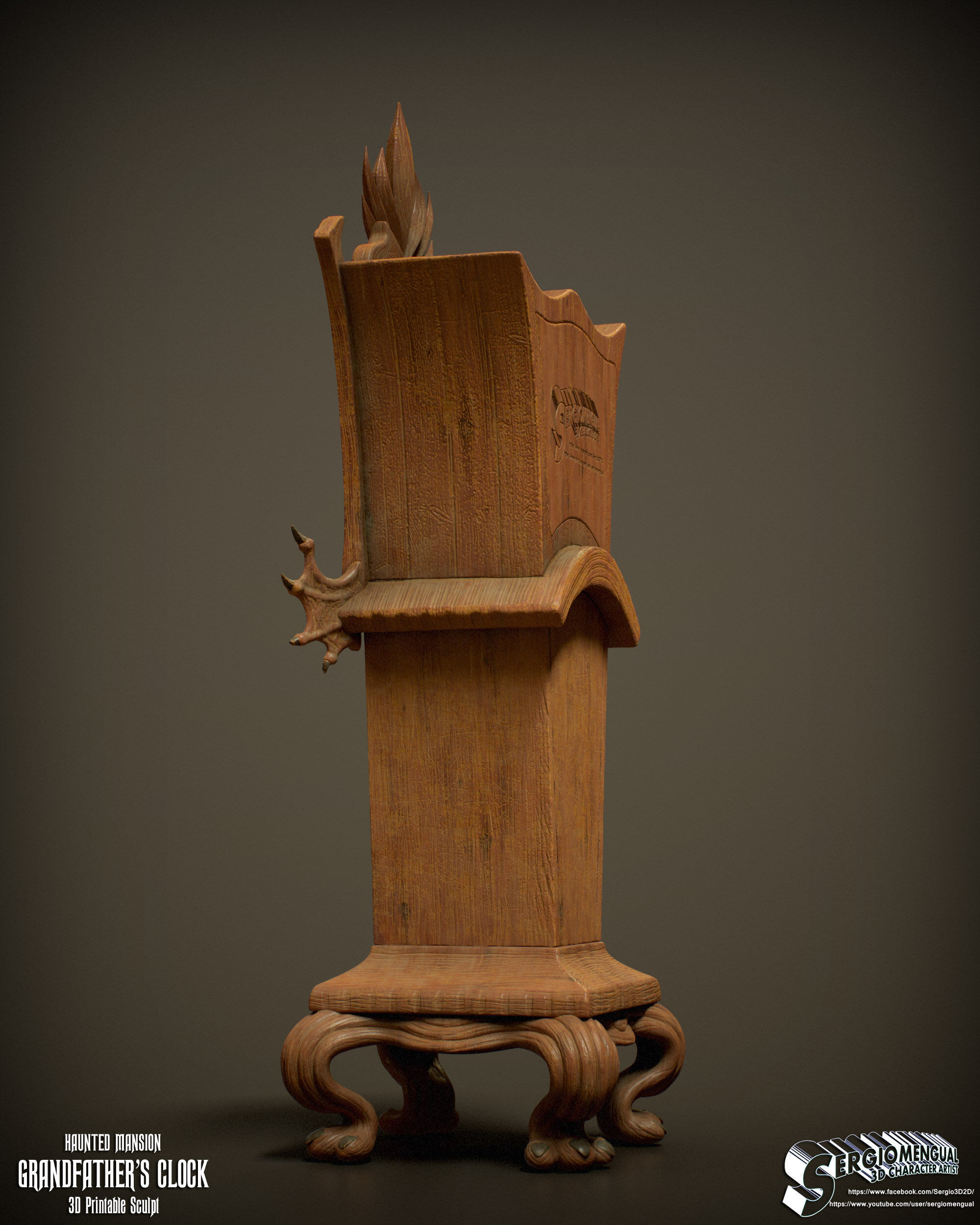 Haunted Mansion Grandfather Clock 3D Printable Sculpt 3D print model_9