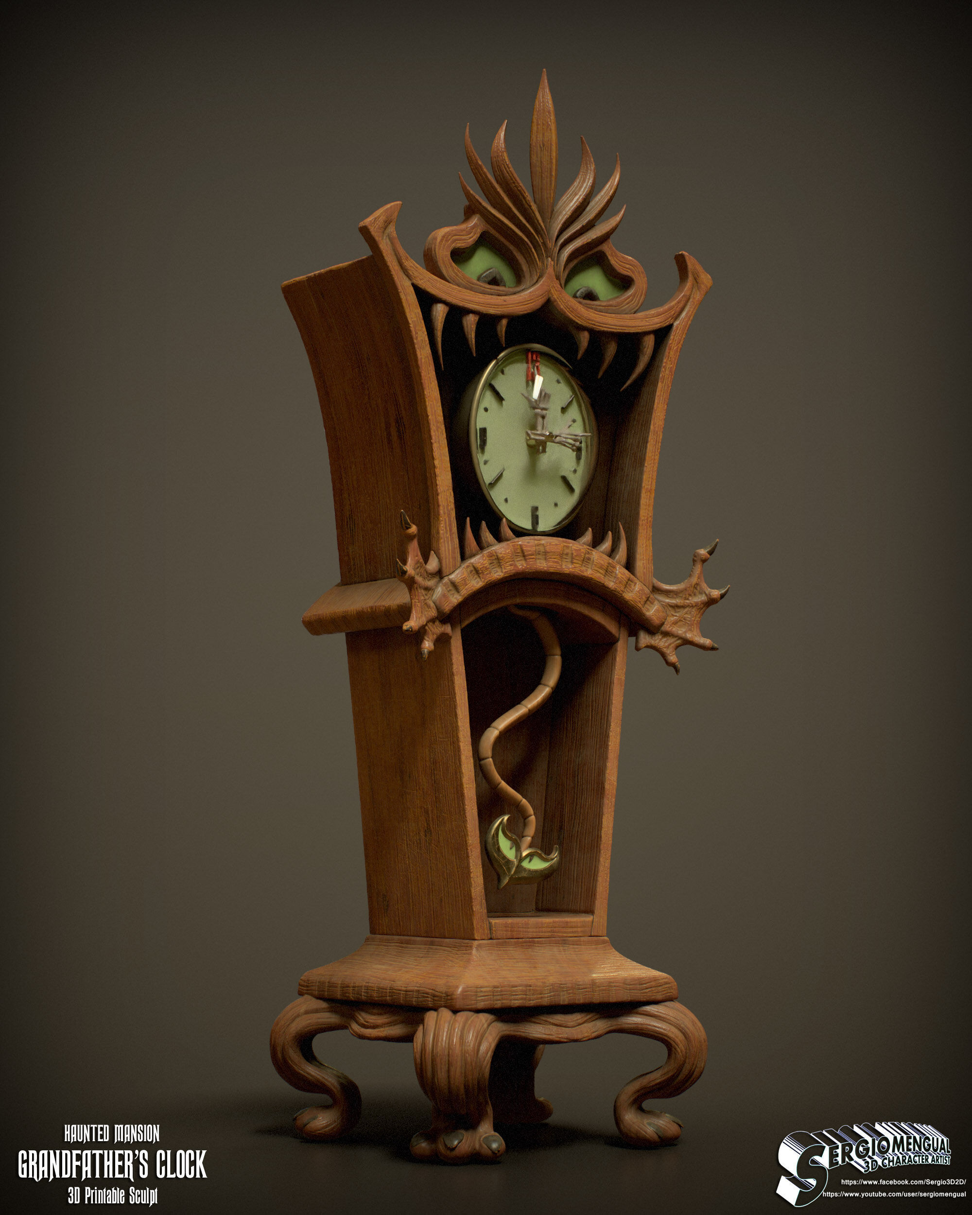 Haunted Mansion Grandfather Clock 3D Printable Sculpt 3D print model_2