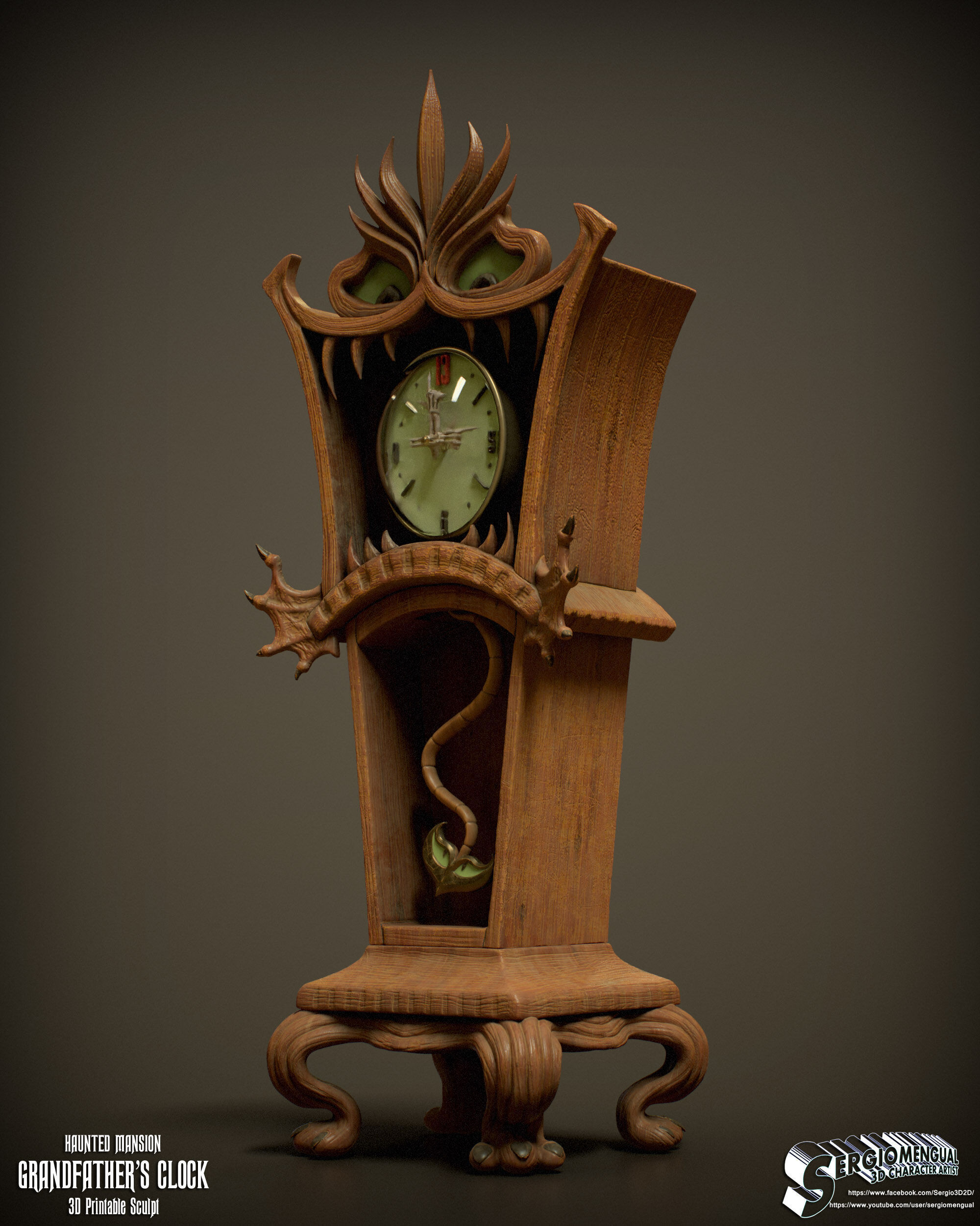 Haunted Mansion Grandfather Clock 3D Printable Sculpt 3D print model_12