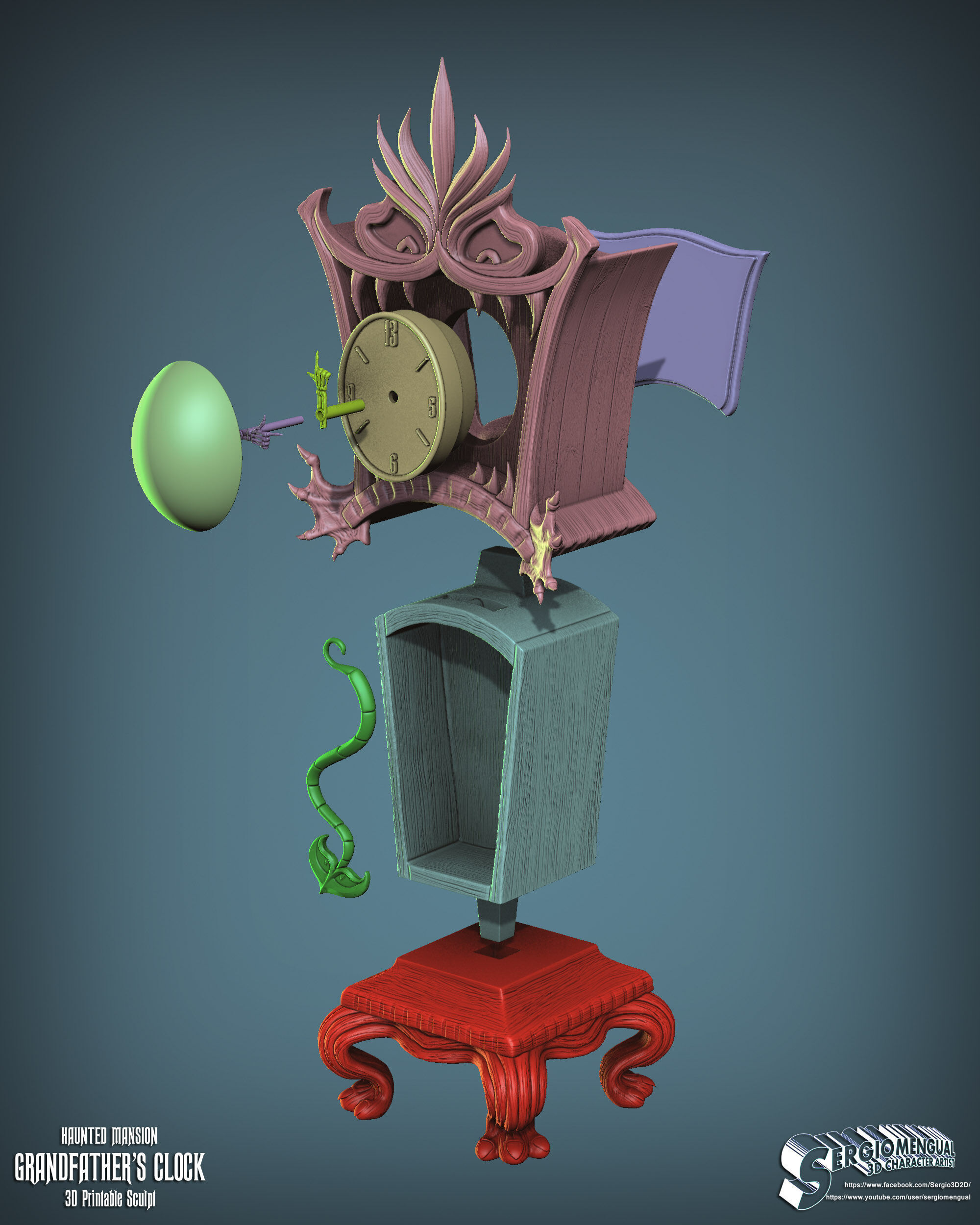 Haunted Mansion Grandfather Clock 3D Printable Sculpt 3D print model_22