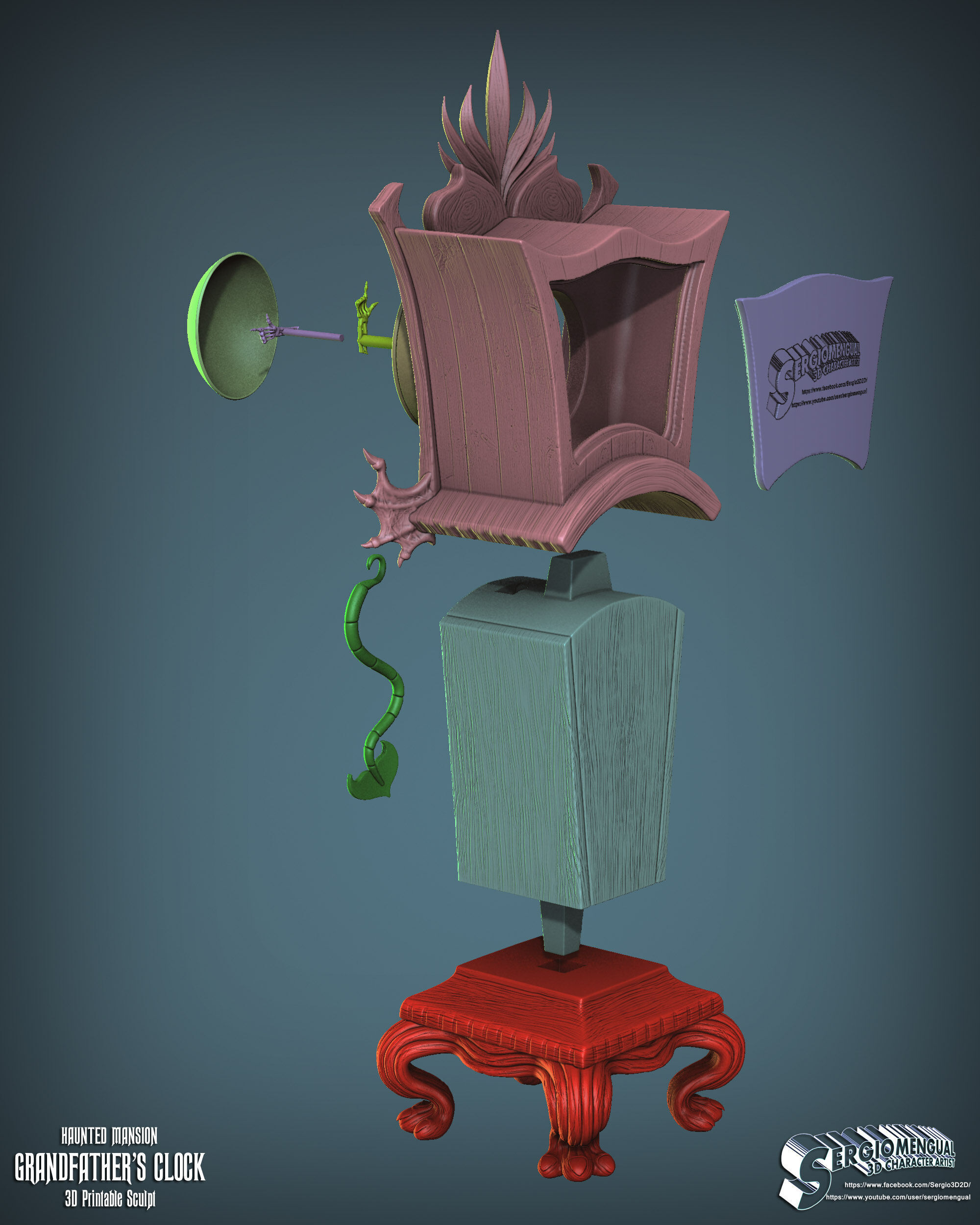 Haunted Mansion Grandfather Clock 3D Printable Sculpt 3D print model_10