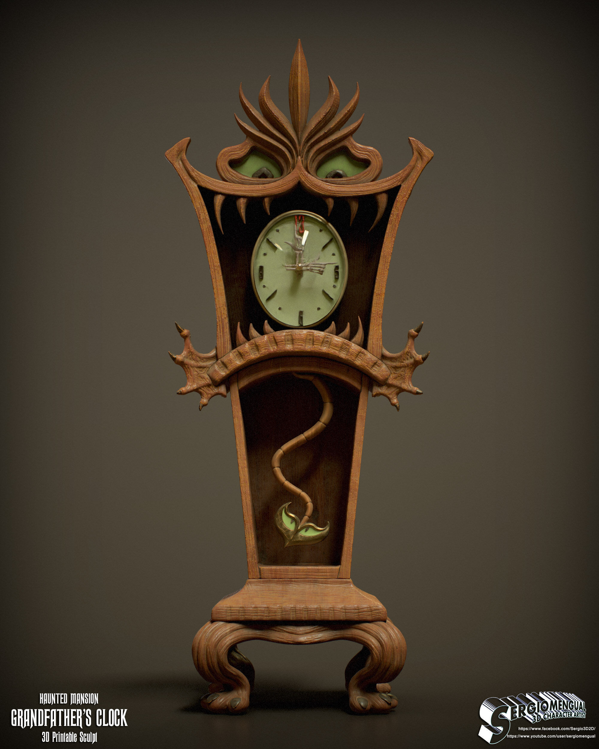 Haunted Mansion Grandfather Clock 3D Printable Sculpt 3D print model_1