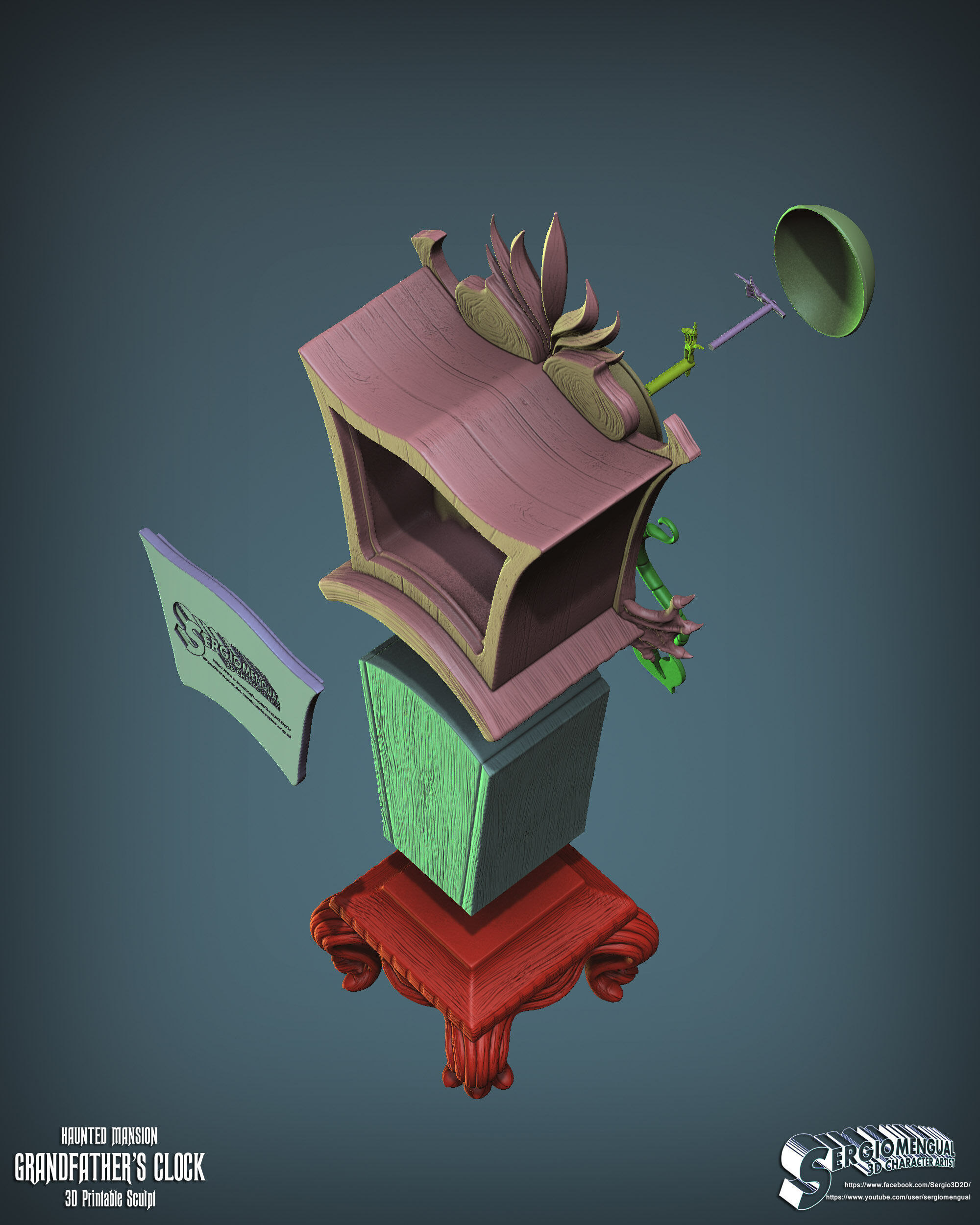 Haunted Mansion Grandfather Clock 3D Printable Sculpt 3D print model_16