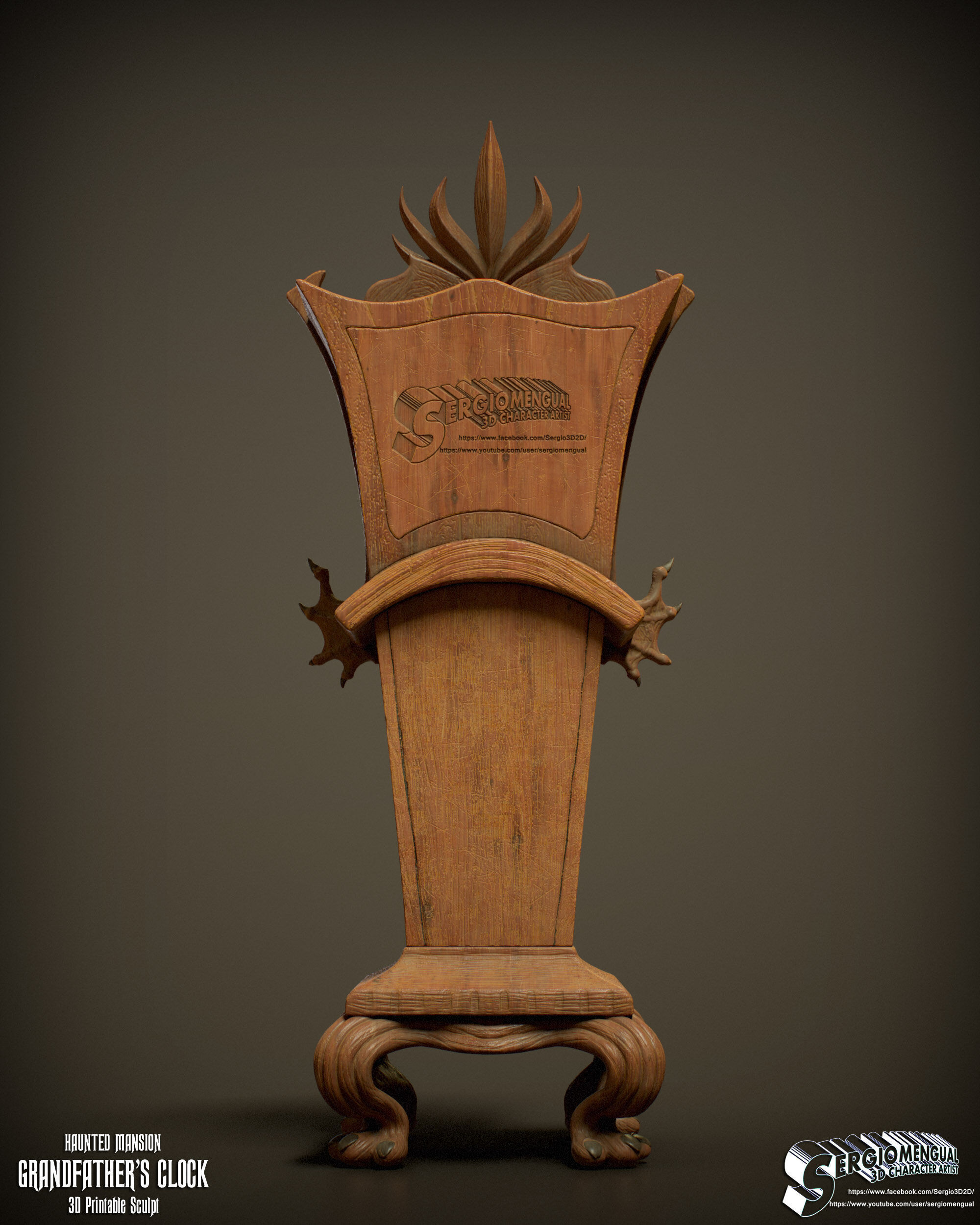 Haunted Mansion Grandfather Clock 3D Printable Sculpt 3D print model_7