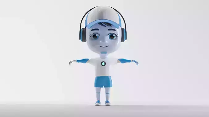 BlueBotKid  Rigged Cartoon Mascot Low-poly 3D model