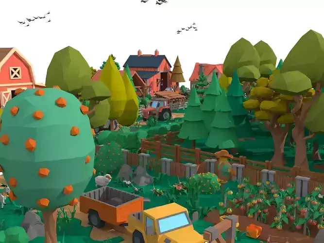 Cartoon village Low-poly 3D model