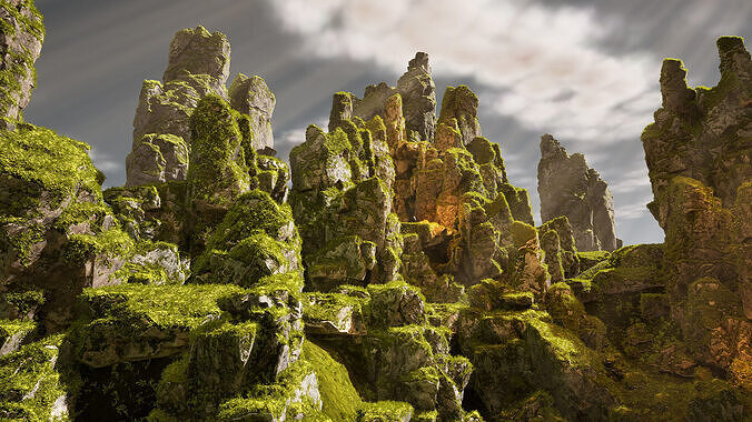 Mossy rocks Low-poly 3D model 5