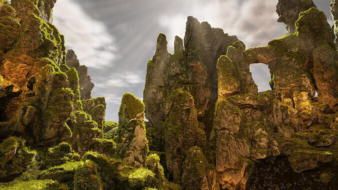 Mossy rocks Low-poly 3D model 3