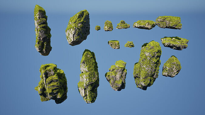 Mossy rocks Low-poly 3D model 7