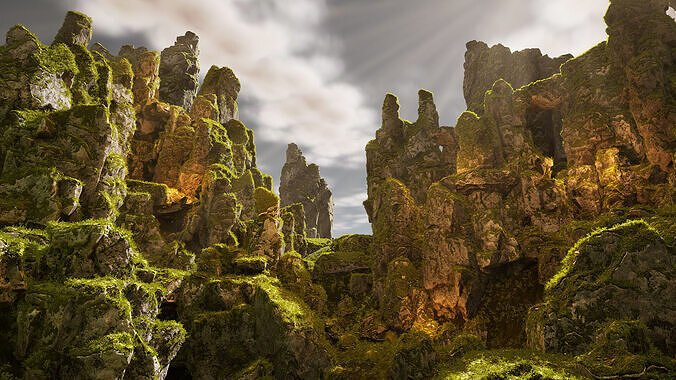 Mossy rocks Low-poly 3D model 2