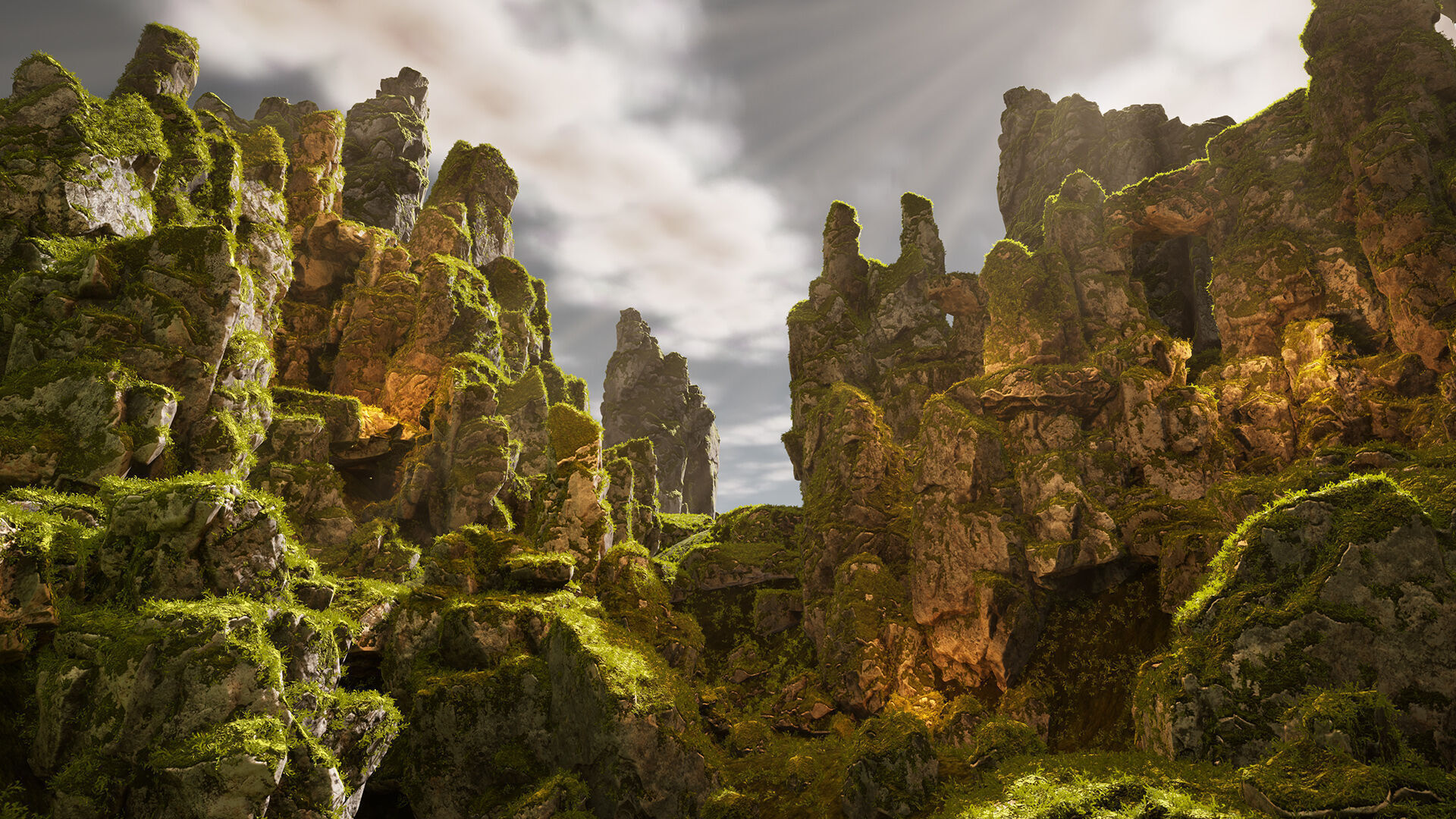 Mossy rocks Low-poly 3D model_1