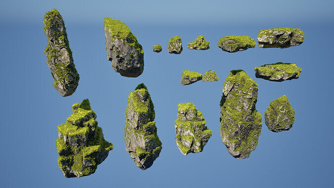 Mossy rocks Low-poly 3D model 6