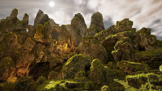 Mossy rocks Low-poly 3D model 4