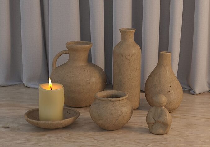 Wabi Touch Set     Rustic Ceramic Vases  3D model