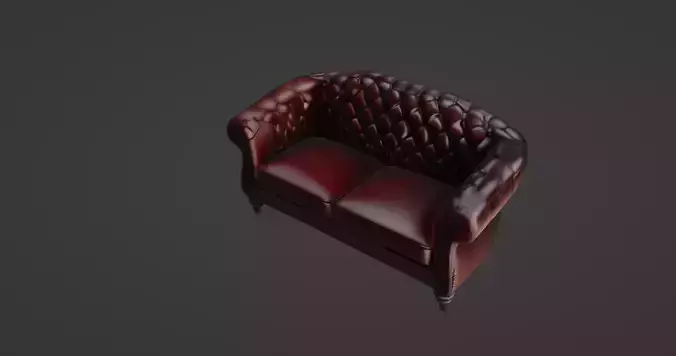 Luxurious Burgundy Chesterfield Sofa 3D Model 3D model