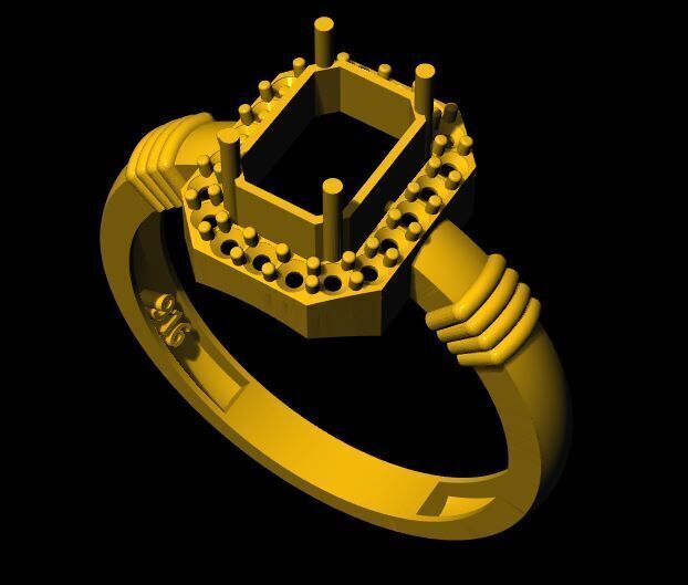 rectangle stone ring 3dm file 3D print model_1