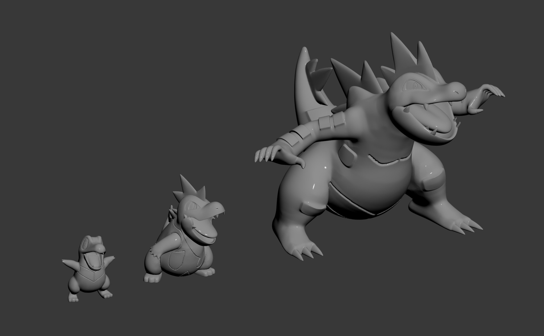 Pokemon 158-159-160 -Totodile Croconaw Feraligatr Roar 3D print model_1