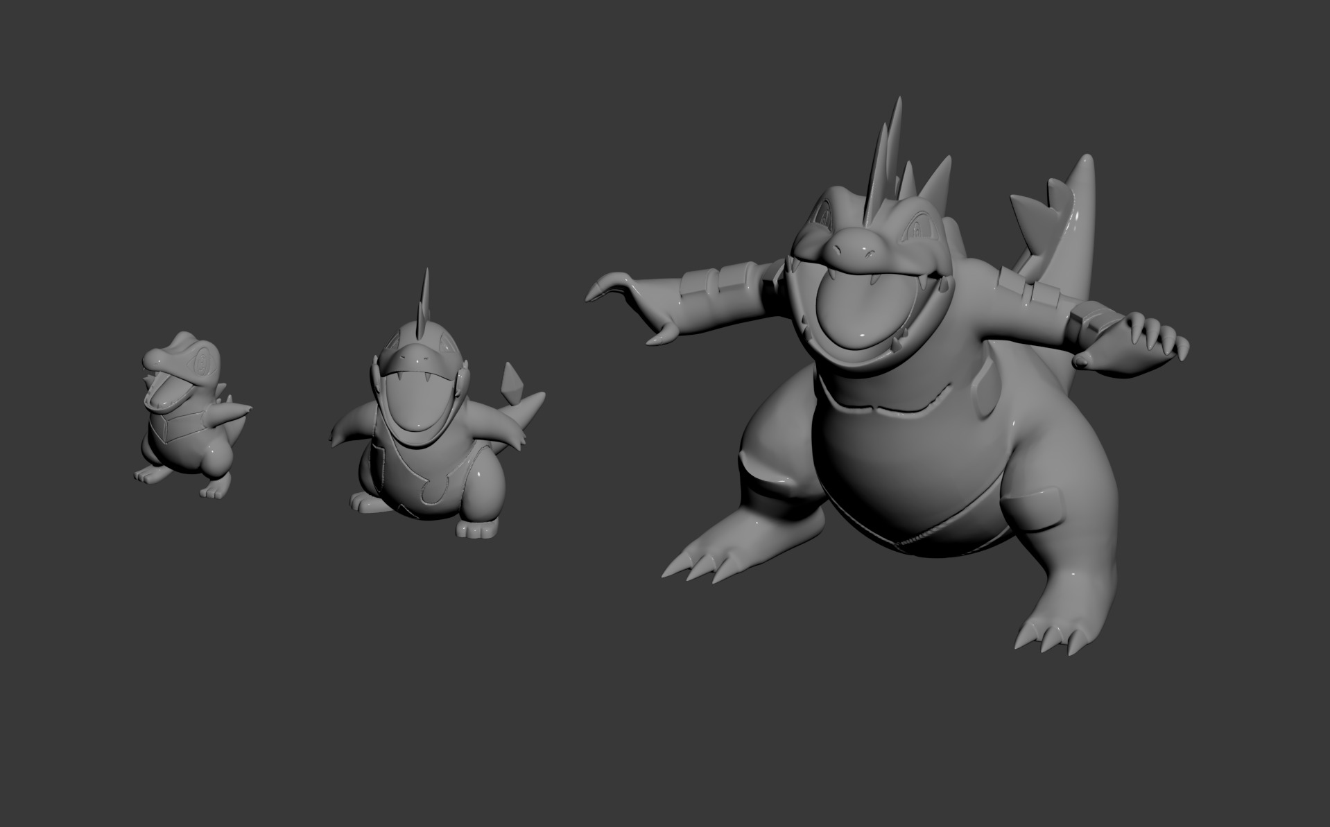 Pokemon 158-159-160 -Totodile Croconaw Feraligatr Roar 3D print model_2
