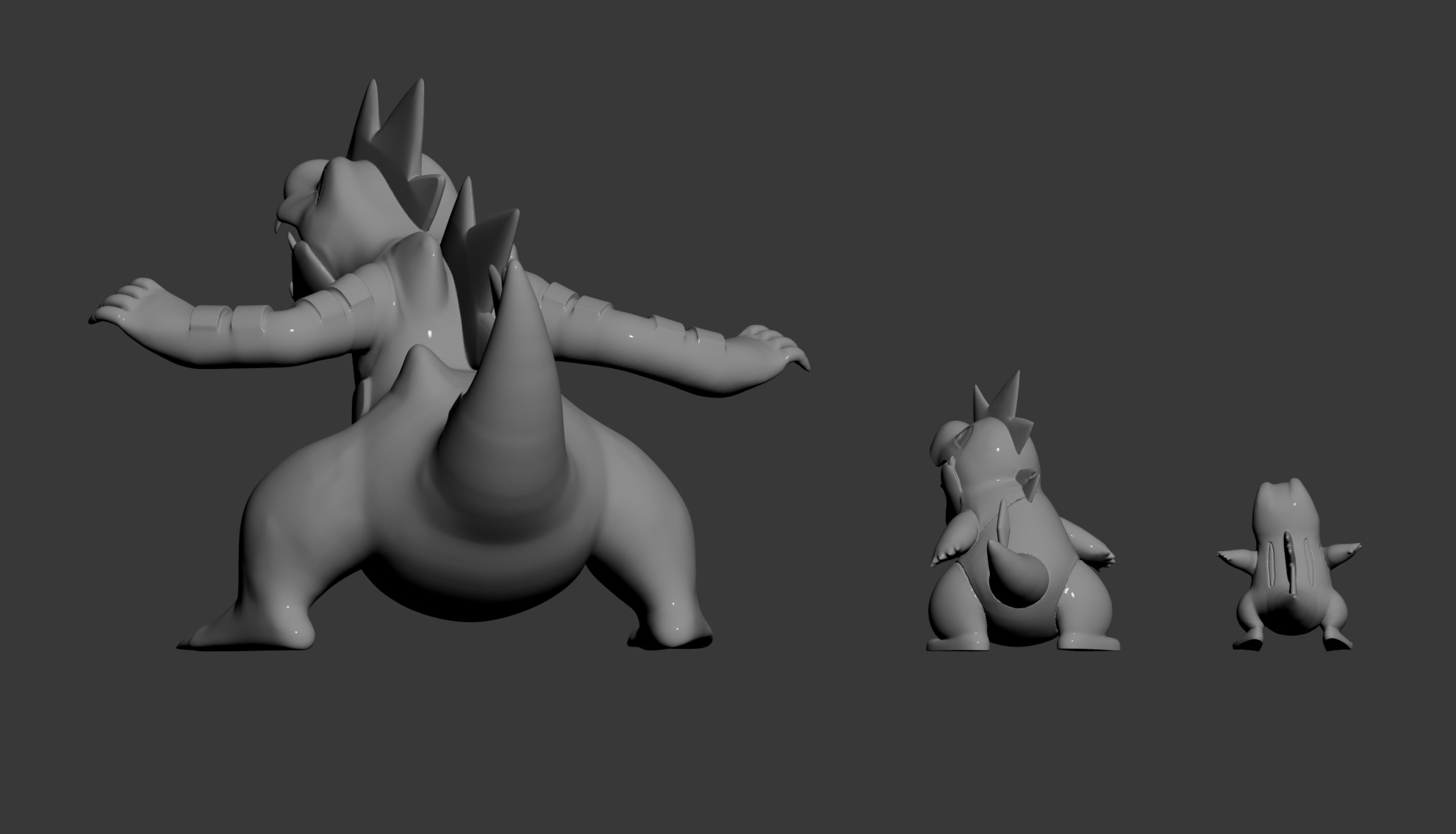 Pokemon 158-159-160 -Totodile Croconaw Feraligatr Roar 3D print model_3