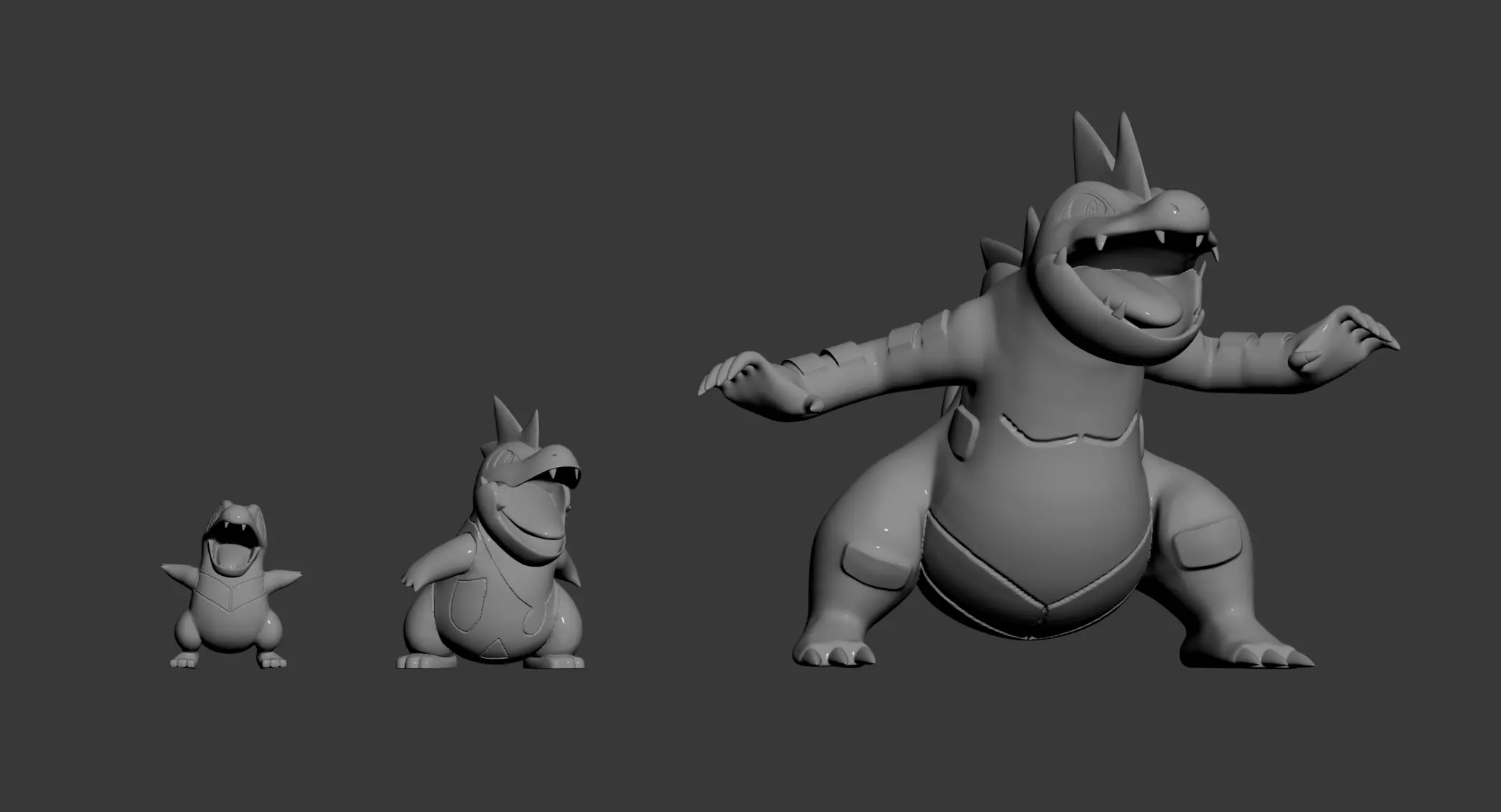Pokemon 158-159-160 -Totodile Croconaw Feraligatr Roar 3D print model_0