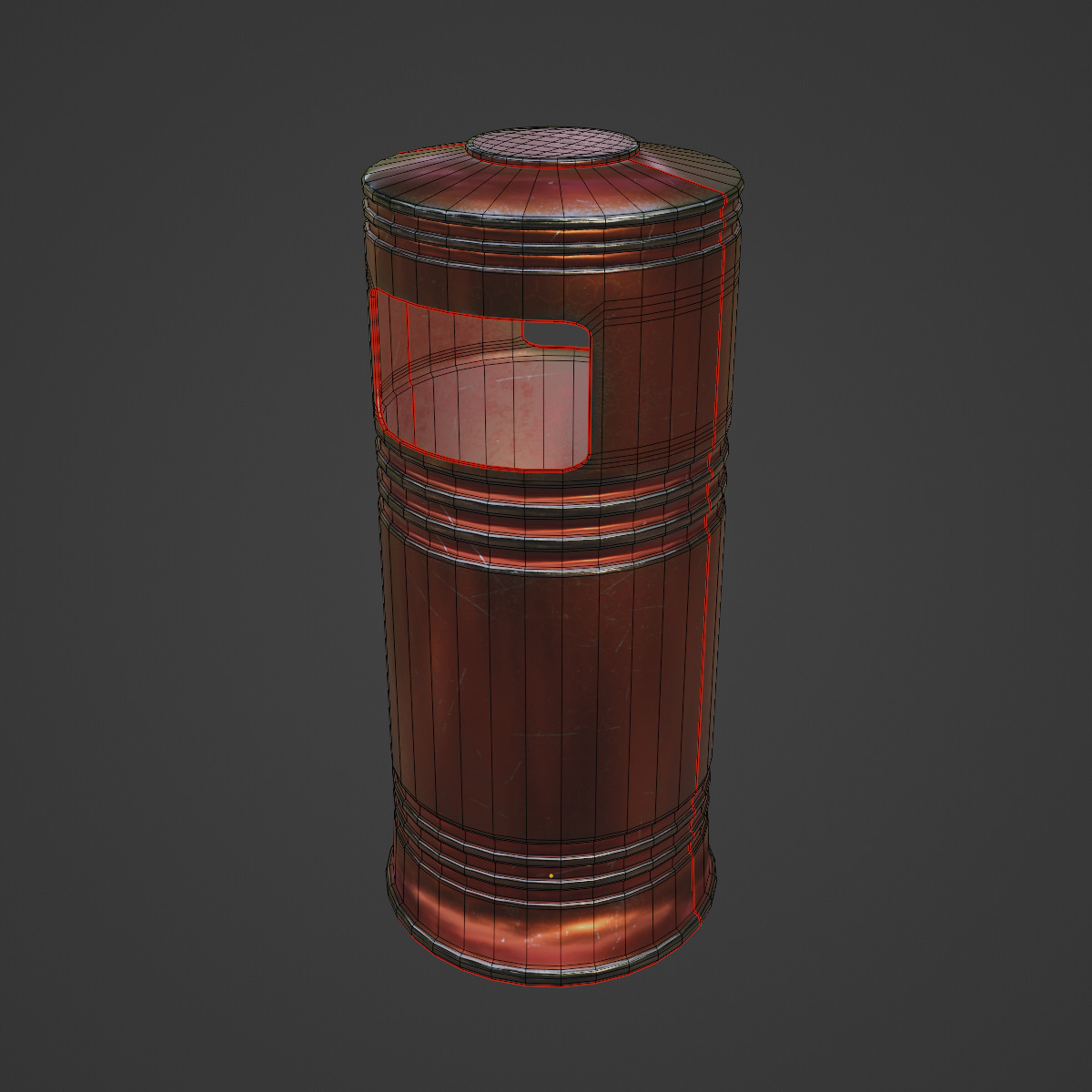 Metal Street Trash Bin 04 Low-poly 3D model_7