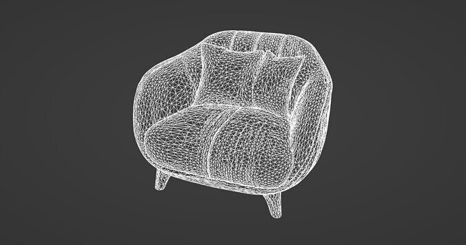 Modern Curved Armchair with Textured Upholstery 3D model 5