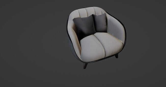 Modern Curved Armchair with Textured Upholstery 3D model 2