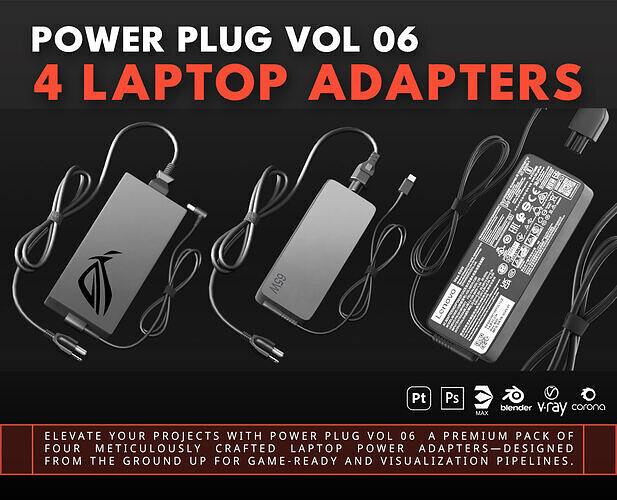 Power Plug Vol 06  Laptop Adapters Low-poly 3D model