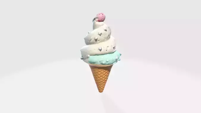 Chocolate Strawberry And Vanilla Ice Cream In A Cone 3d Render