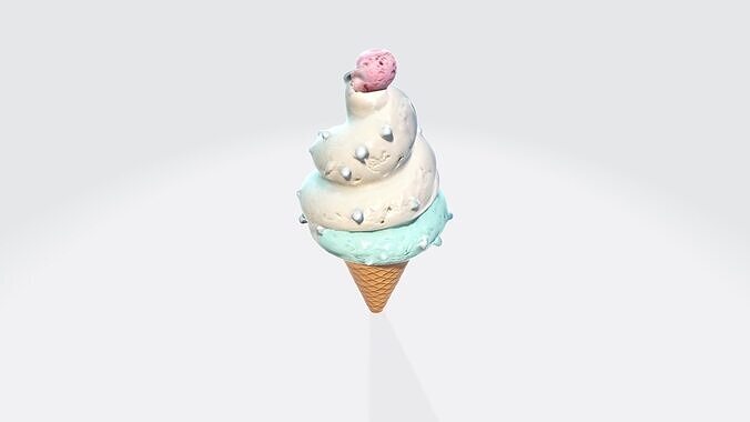 Chocolate Strawberry And Vanilla Ice Cream In A Cone 3d Render 3D model 2