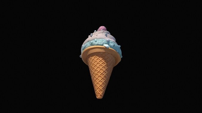 Chocolate Strawberry And Vanilla Ice Cream In A Cone 3d Render 3D model 7