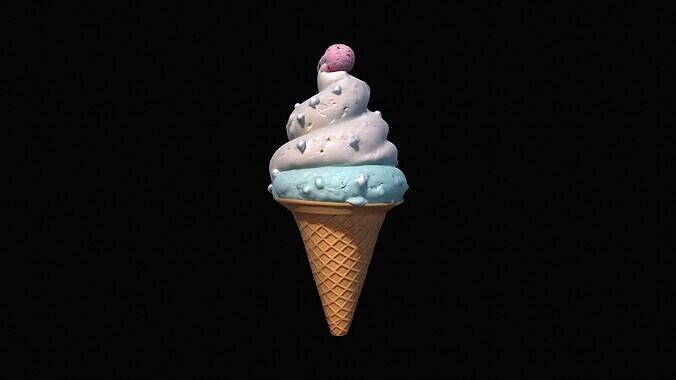 Chocolate Strawberry And Vanilla Ice Cream In A Cone 3d Render 3D model 5