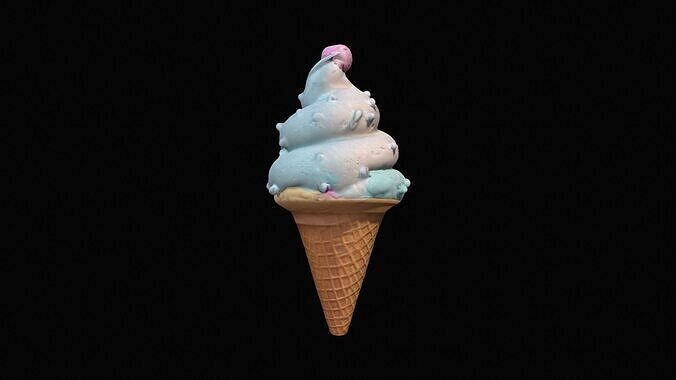Chocolate Strawberry And Vanilla Ice Cream In A Cone 3d Render 3D model 3