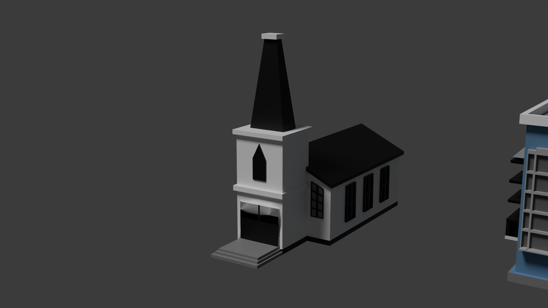 three houses in a blender 3D model_1