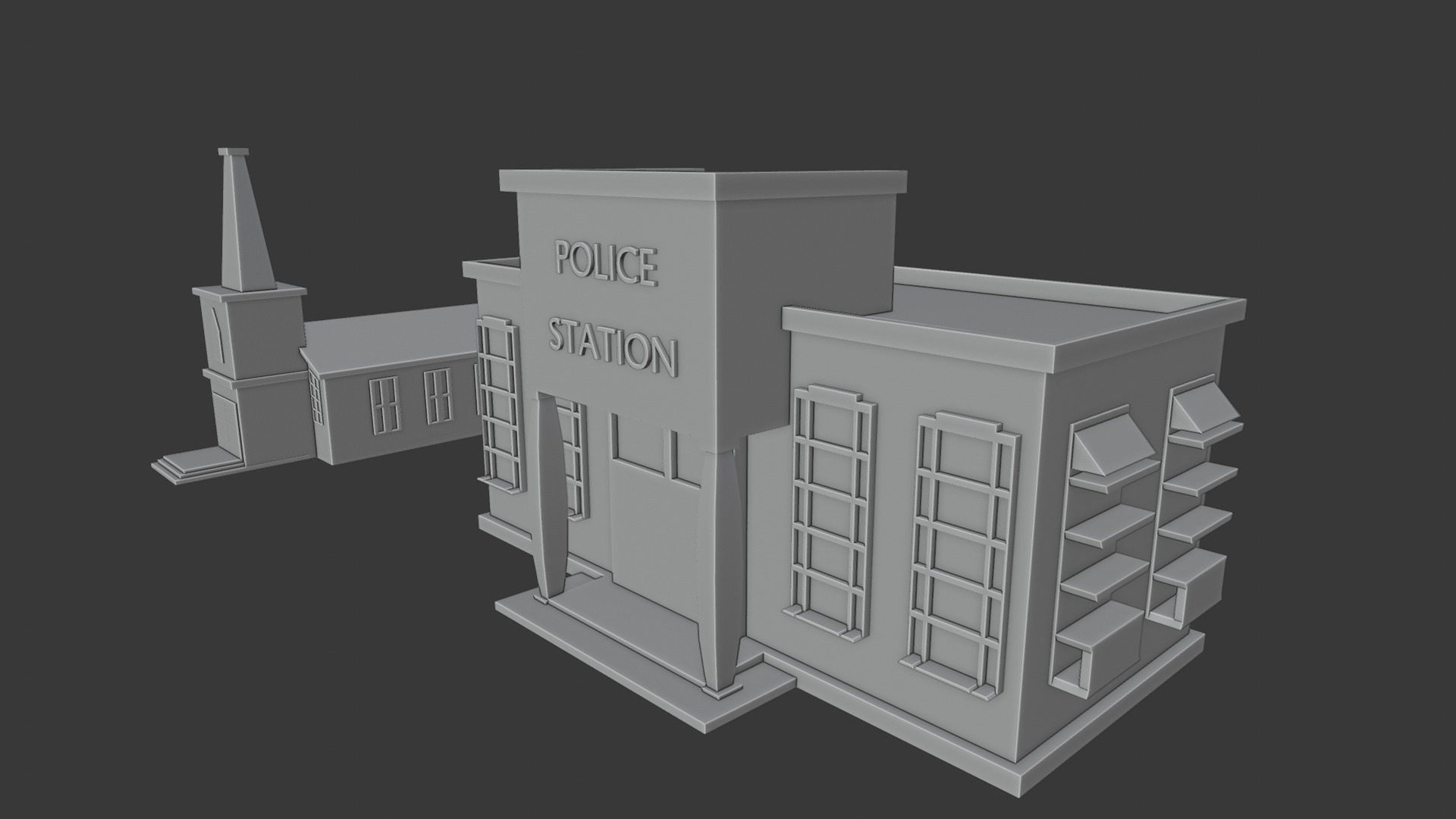 three houses in a blender 3D model_5