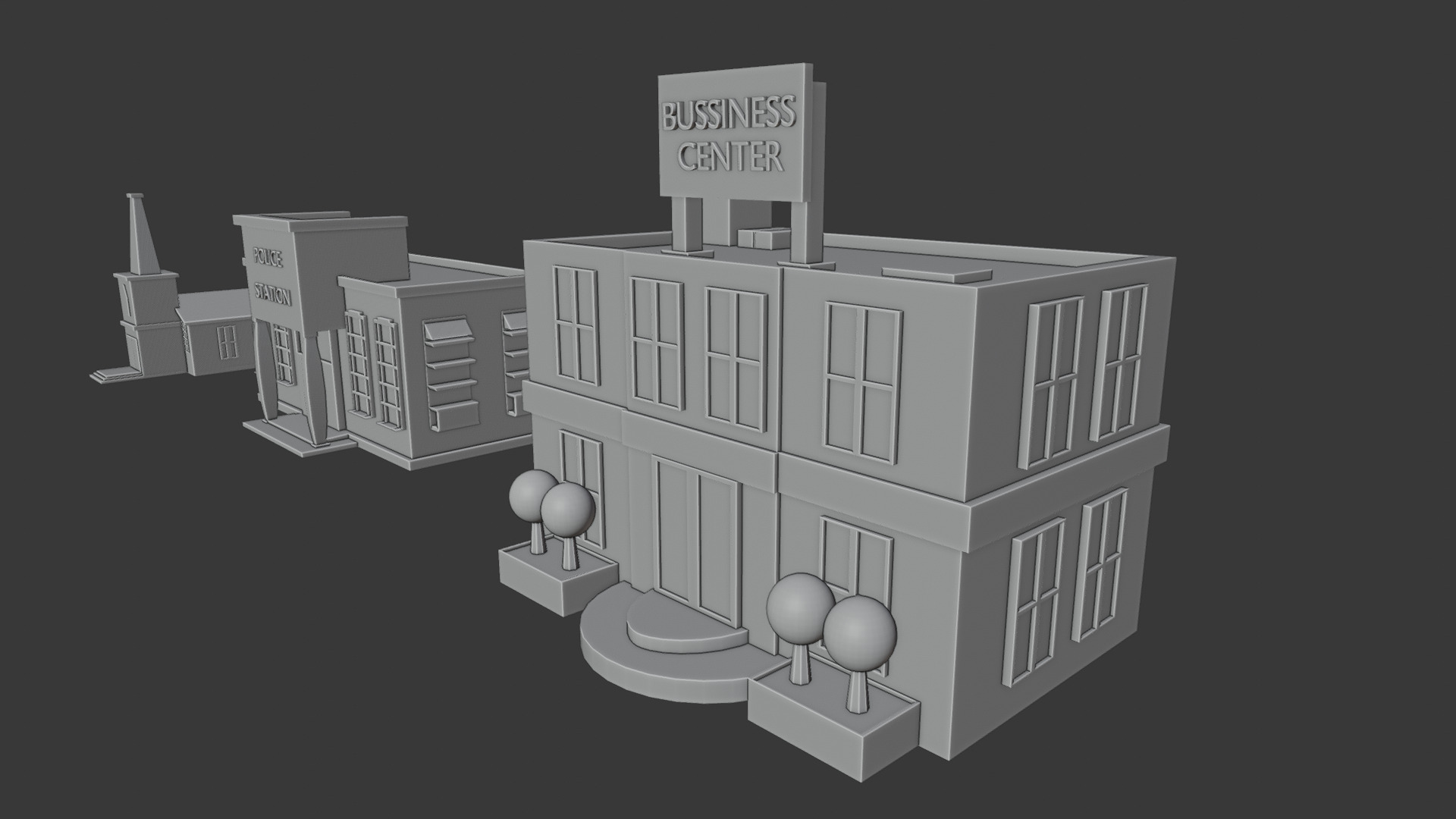 three houses in a blender 3D model_6