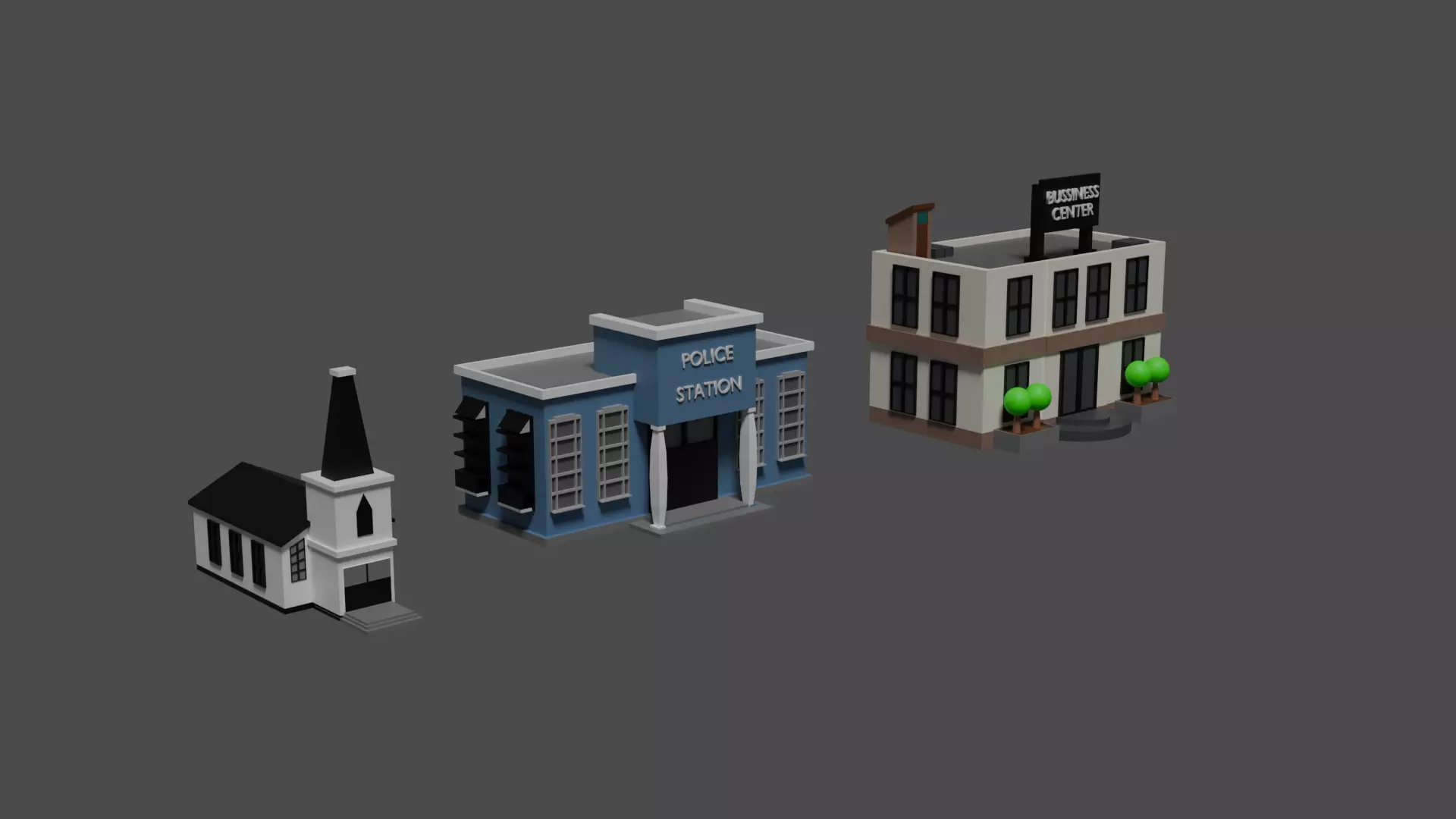 three houses in a blender 3D model_0