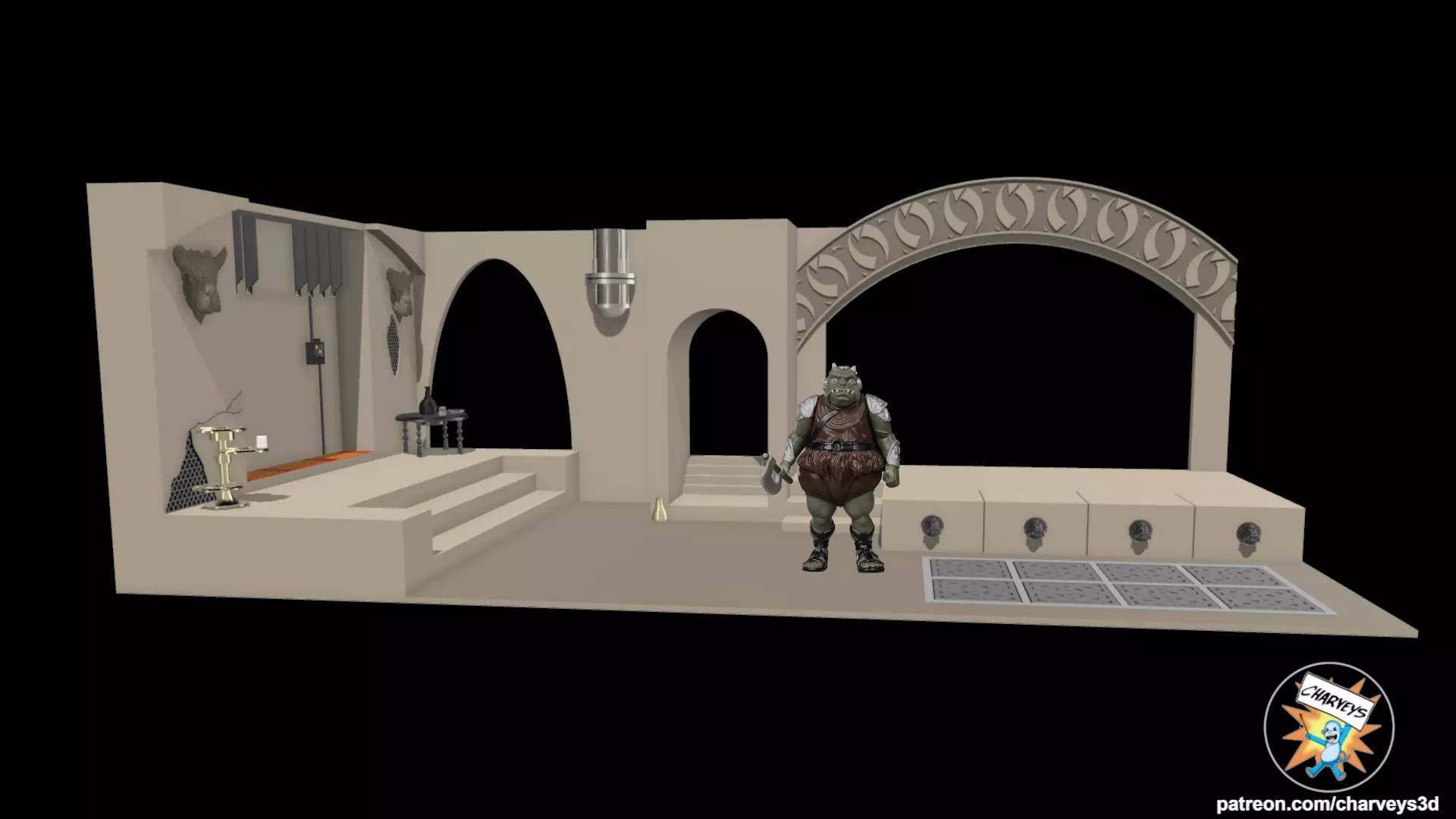 Star Wars Retro Jabbas Palace Diorama for 4 inch figures 3D print model_0