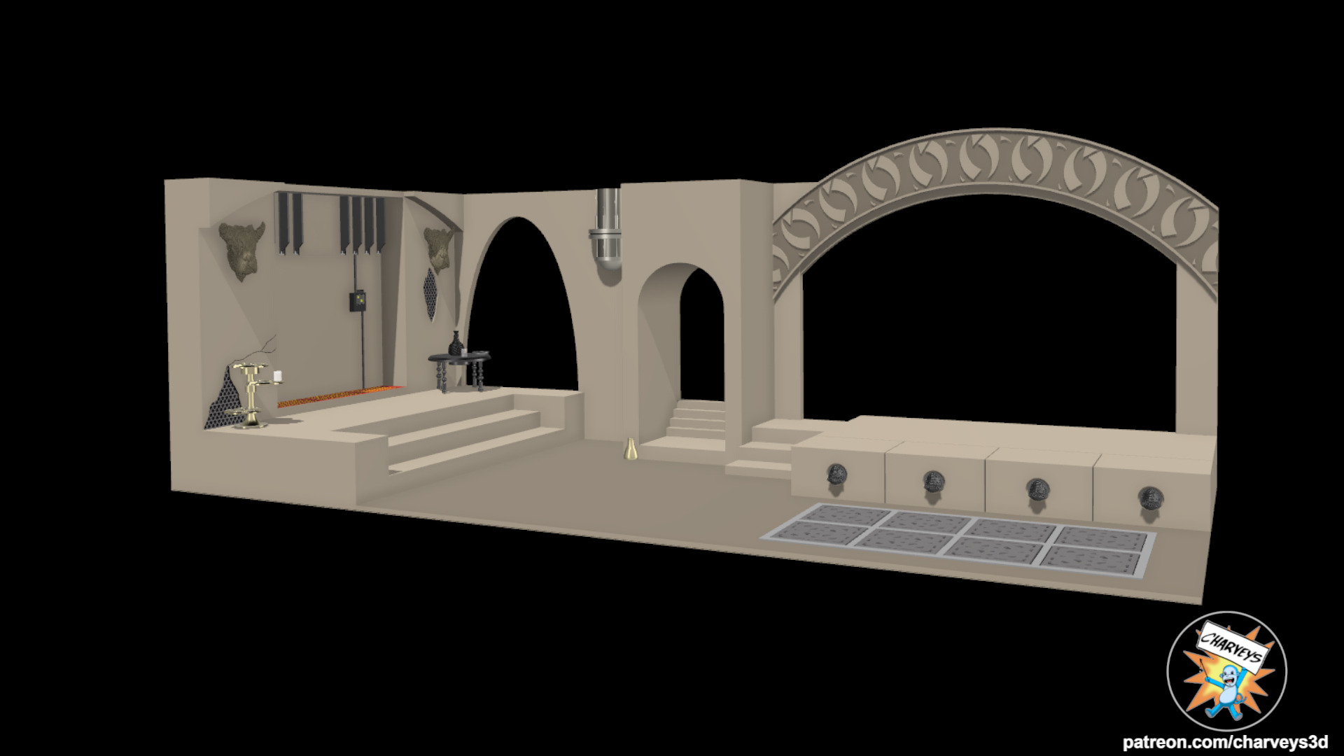 Star Wars Retro Jabbas Palace Diorama for 4 inch figures 3D print model_1