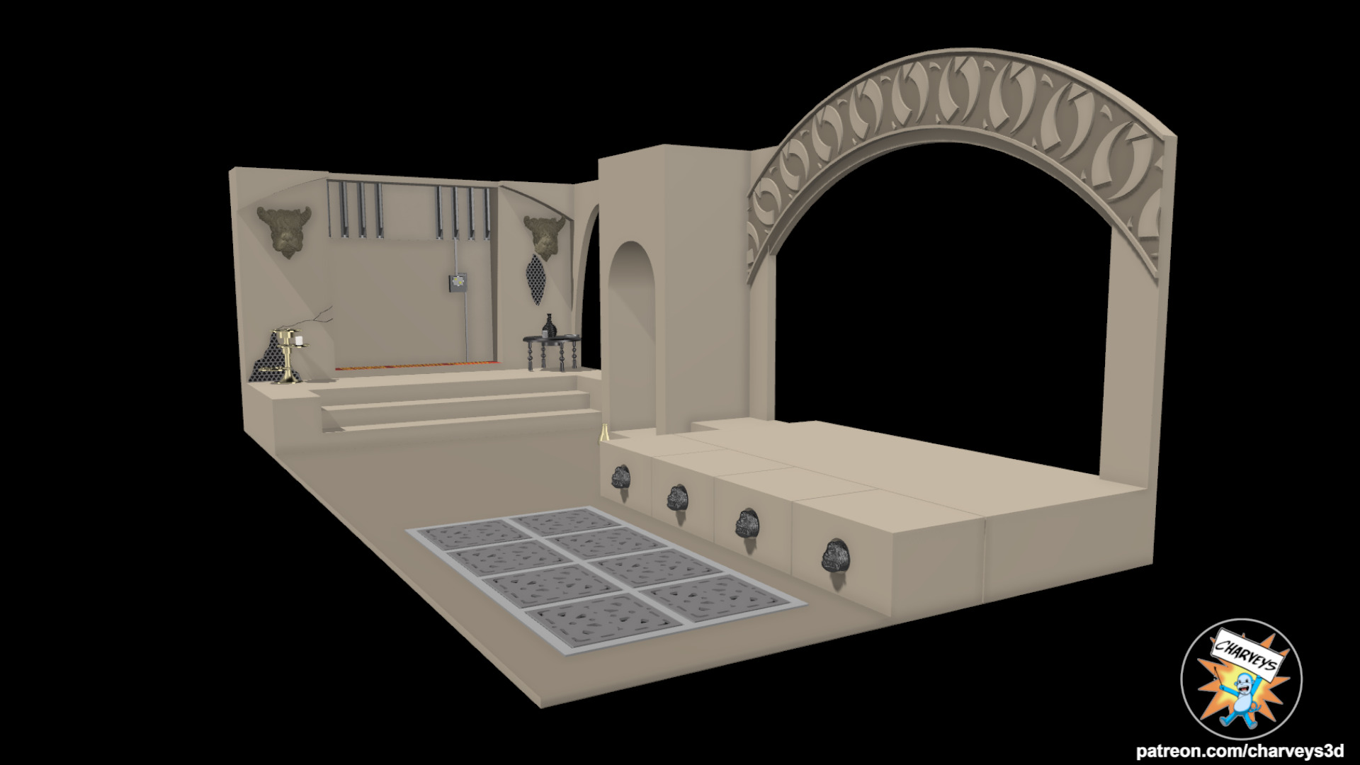 Star Wars Retro Jabbas Palace Diorama for 4 inch figures 3D print model_4