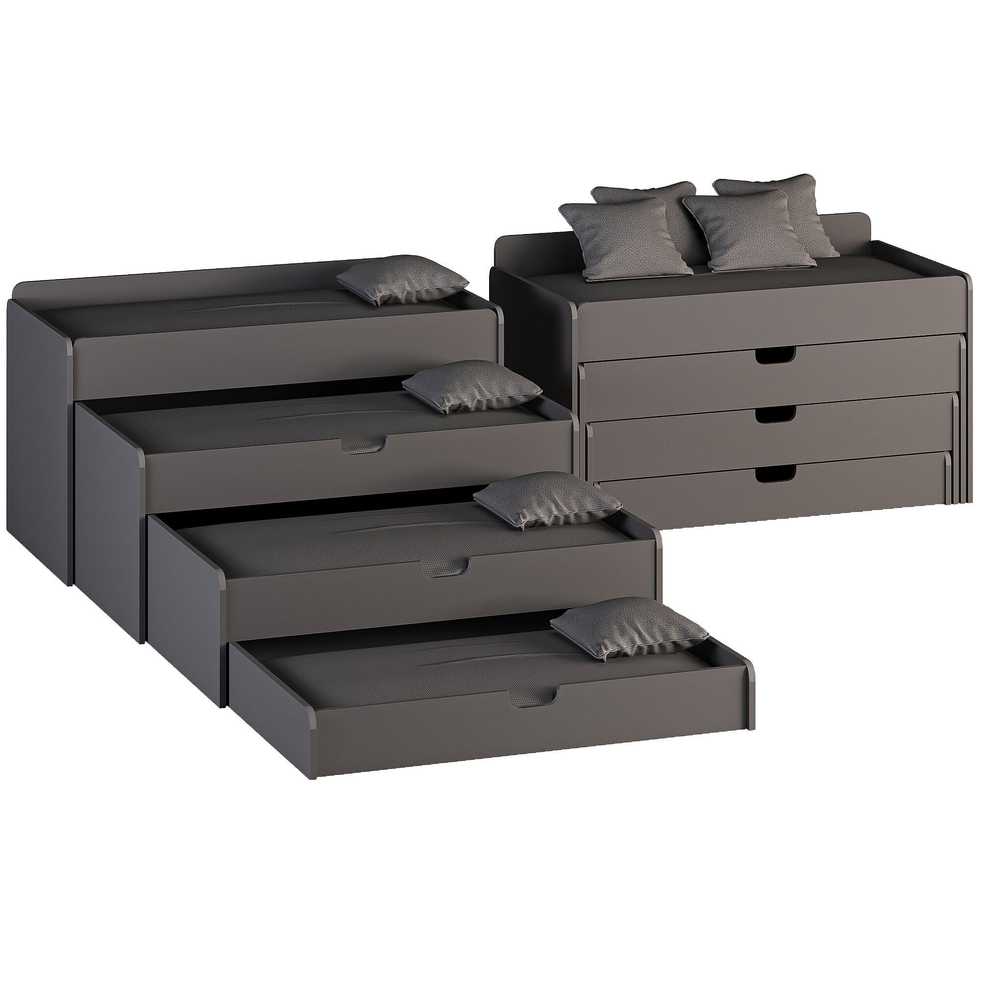 Multifunctional Pull-Out Kids Bed 3D model_3