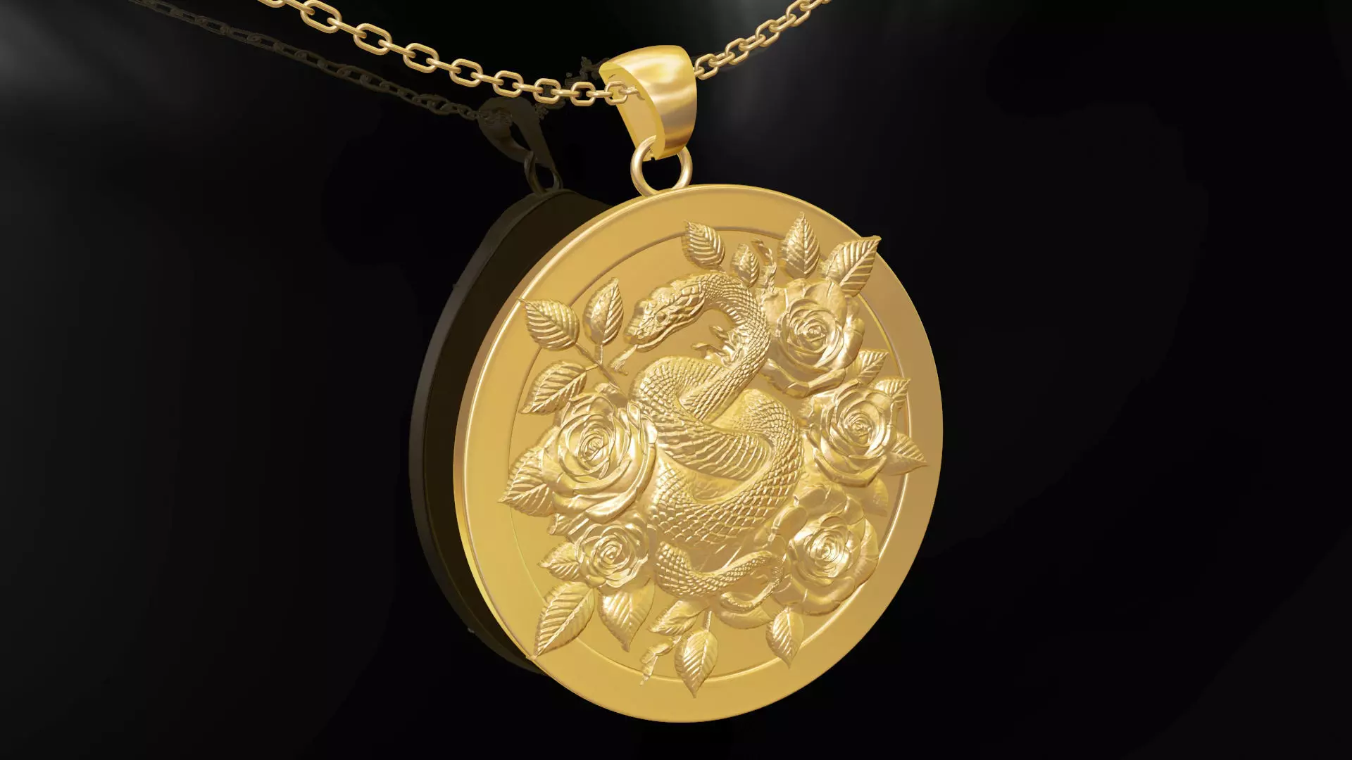 Snake Roses gold pendant jewelry 3D print model