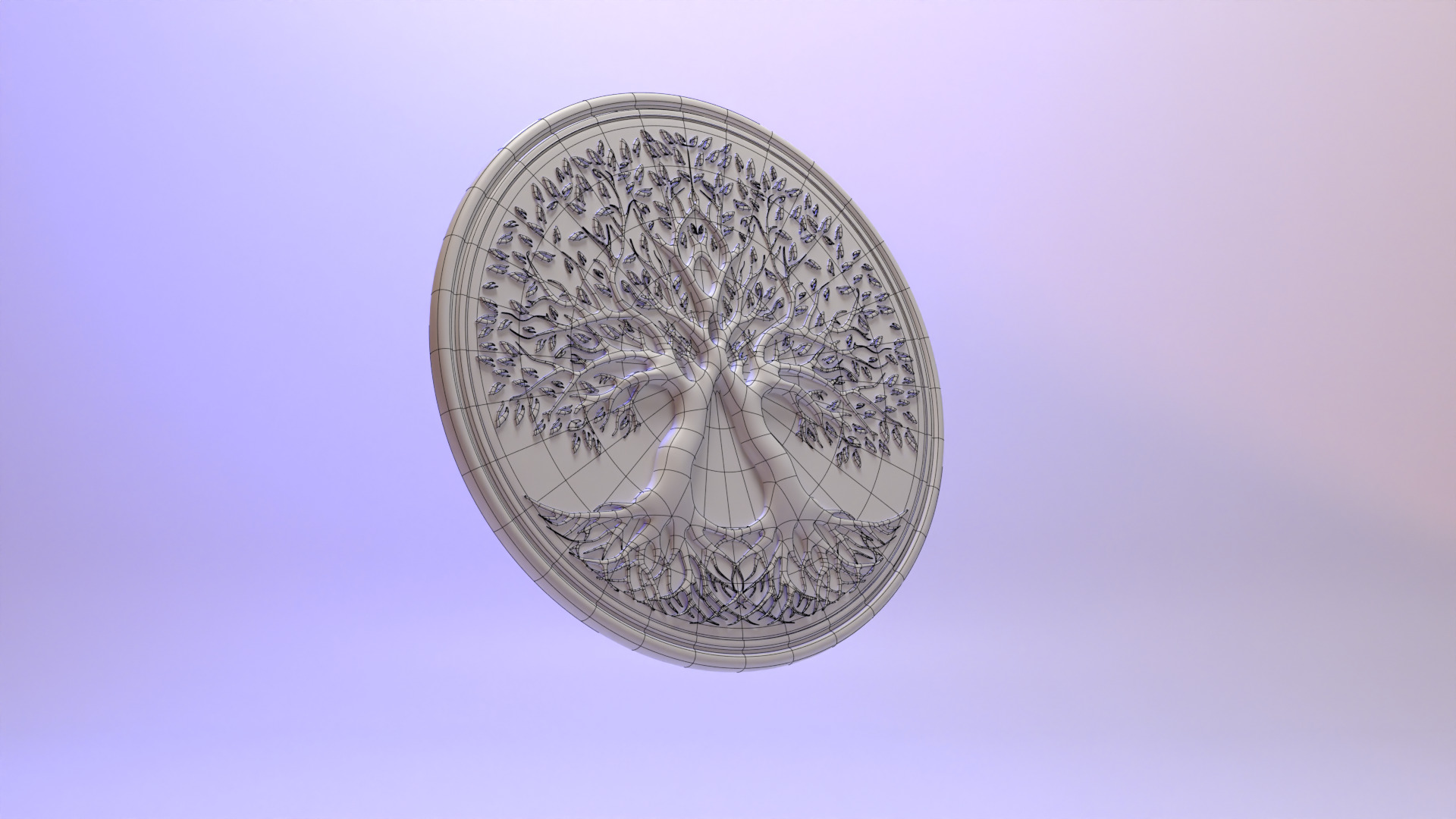 2 Intertwined Trees - Bronze Cast Coin Low-poly 3D model_2