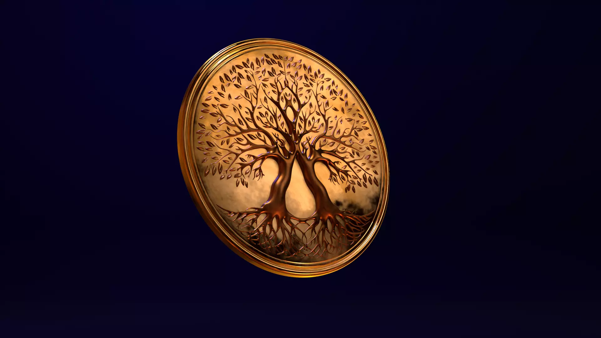 2 Intertwined Trees - Bronze Cast Coin Low-poly 3D model_0