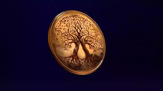 2 Intertwined Trees - Bronze Cast Coin  Low-poly 3D model