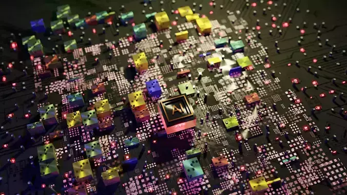 Electronic chip circuit Board  Artificial Intelligence  Low-poly 3D model