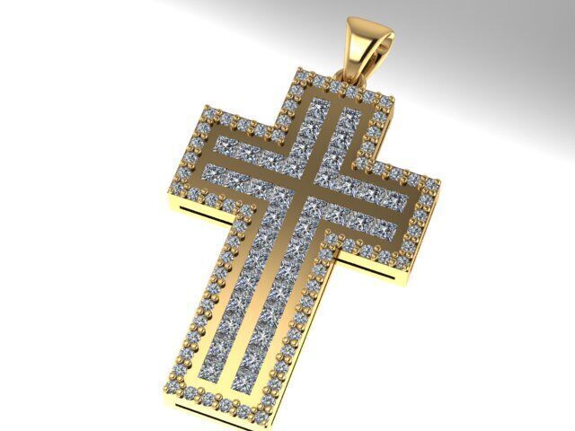 Cross round and princess baquette diamond 3D print model_2