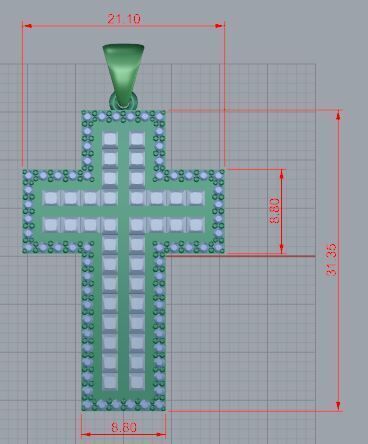 Cross round and princess baquette diamond 3D print model_5